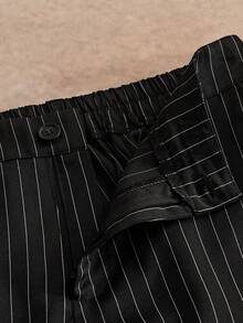 HIMLAND 男士条纹口袋阔腿宽松休闲裤 - 黑色 - 查看 4