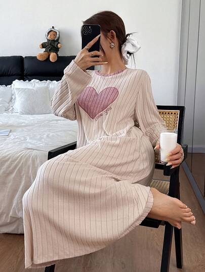 Dream Adore Sweet Geborduurde Heart Long Sleeve Dress, Can Be Worn As Sleepwear view 5