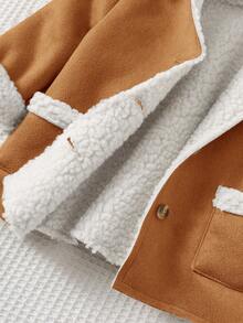 Cozy Pixies Chaqueta con capucha de contraste de manga larga forrada térmicamente de gamuza para bebé niña, casual y versátil en otoño/invierno - Caqui - Ver 9