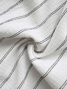 Elamini 复古白色女士休闲宽松条纹直筒裤，适合日常穿着、通勤和学院风。 - 白色 - 查看 7