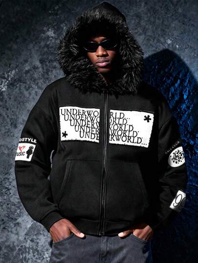 Street Life بلوزة رياضية مبطنة بالحرارة بغطاء للرأس قياس فضفاض للرجال