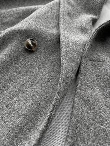 Elenzga Plus Size Asymmetrical Hem Double-Breasted Waist Woolen Coat - Grey - View 4