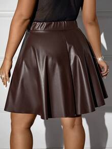 Femmeverse 加大码纯色高腰半身裙，适合上班 - 棕色 - 查看 2