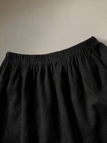 SHEIN 两件套青少年休闲灯芯绒长袖荷叶边领纽扣装饰外套上衣搭配简约梭织A字裙套装，适合日常休闲穿着，秋冬季节适用。 - 黑色 - 查看 8