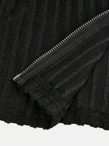 SHEIN Girlism 少女黑色露肩毛边短款外套，适合秋冬季节，优雅甜美，春节必备 - 黑色 - 查看 5