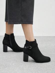 CUCCOO BIZCHIC Women's Round Toe Chunky Heel Mid-Calf Boots, Everyday Wear - Black - View 4