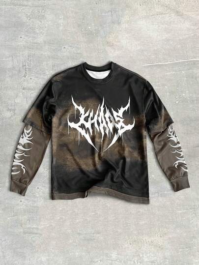 Street Life Men's Minimalist Gothic Printed Crew Neck Long Sleeve T-Shirt