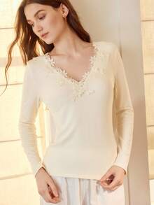 MOTF PREMIUM CONTRAST GUIPURE LACE LONG SLEEVE T-SHIRT - Apricot - View 7