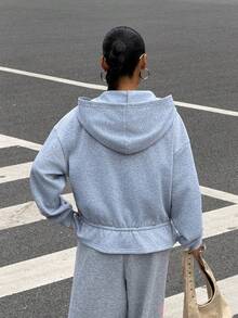 Muchica Áo khoác len có mũ trùm đầu màu xám có khóa kéo - Màu Xám nhạt - Xem 2