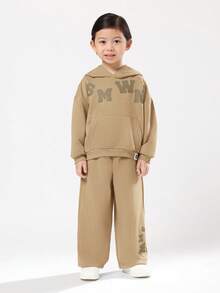 SUMWON Ensemble coordonné de Sweat-shirt à capuche et pantalon pour tout-petits garçons avec imprimé lettres sur la poche avant