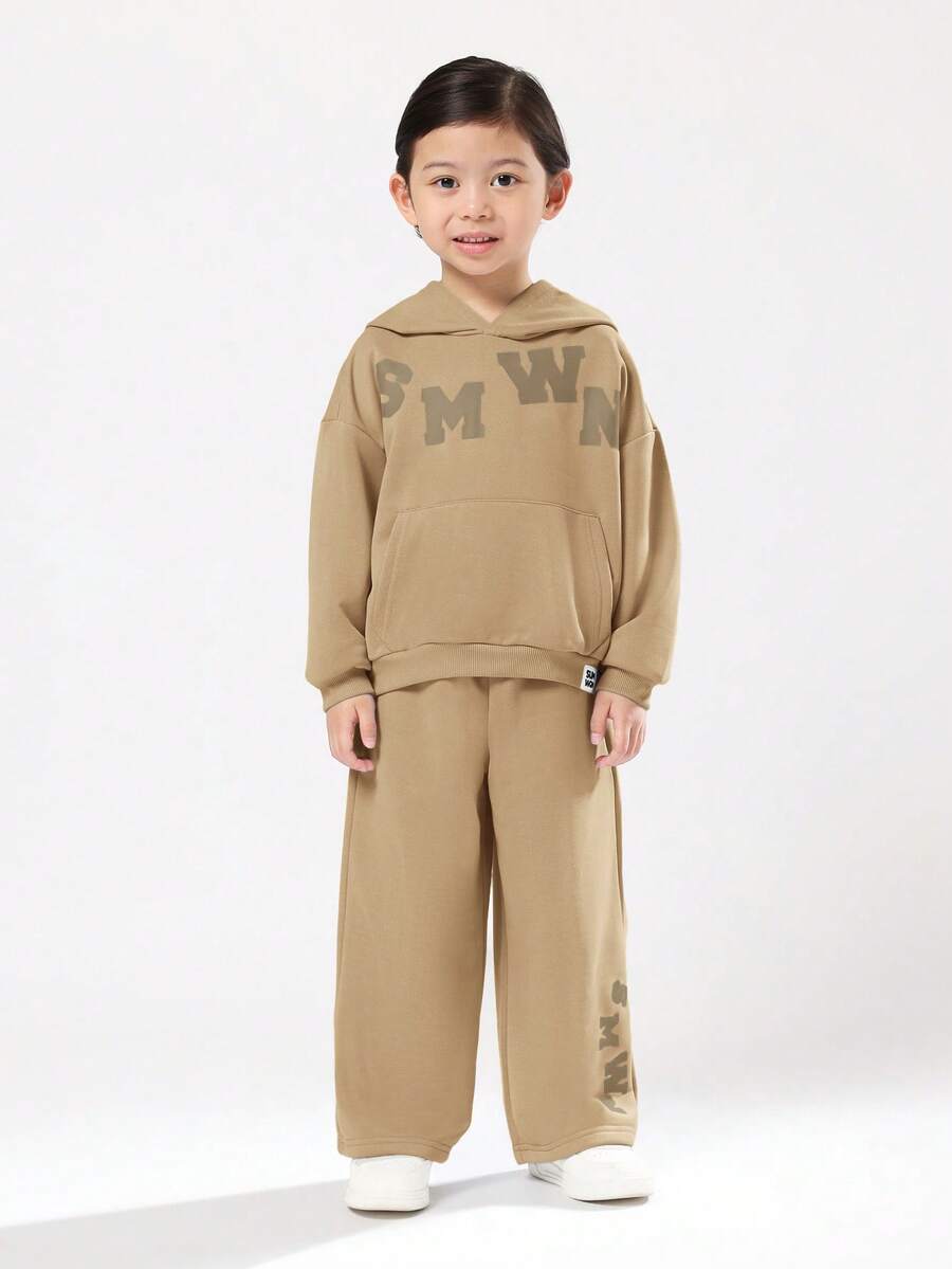 SUMWON Ensemble coordonné de Sweat-shirt à capuche et pantalon pour tout-petits garçons avec imprimé lettres sur la poche avant