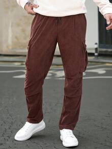 Manfinity CasualCool Pantaloni cargo casual da uomo con vita elastica e coulisse, colore marrone, adatti per uso quotidiano, weekend, attività all'aperto, viaggi, ambienti di lavoro rilassati o occasioni semi-formali, regalo per il fidanzato/marito, regalo per l'anniversario, autunno/inverno - Caffè Marrone - Visualizzare 3