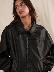 Easelle Áo khoác da PU Snow Flake cổ điển mới thu đông - màu đen - Xem 7