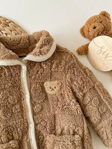 SHEIN Baby Girl Cute Furry Patchwork Cartoon Pattern Turndown Collar Jumpsuit, Autumn/Winter - Multicolor - View 8