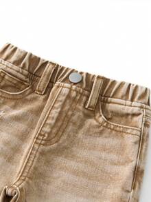SHEIN Playful Pals Baby Girl All-Match Minimalist Versatile Distressed Washed Straight Leg Jeans Baby Boy Babygirl Jeans Baby Ripped Jeans Toddler Baggy Jeans - Khaki - View 6