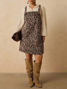 Travachic Vestido de punto elegante con estampado de leopardo y bolsillos para mujer de talla grande - Marrón - Ver 5