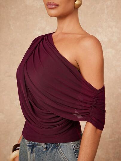 Lumalex Nueva blusa casual y elegante de uso diario para otoño e invierno para mujeres, de unicolor, con cintura asimétrica, hombros arrugados y cuello, estilo de negocios casual para mujer en primavera/verano con estilo de dinero antiguo