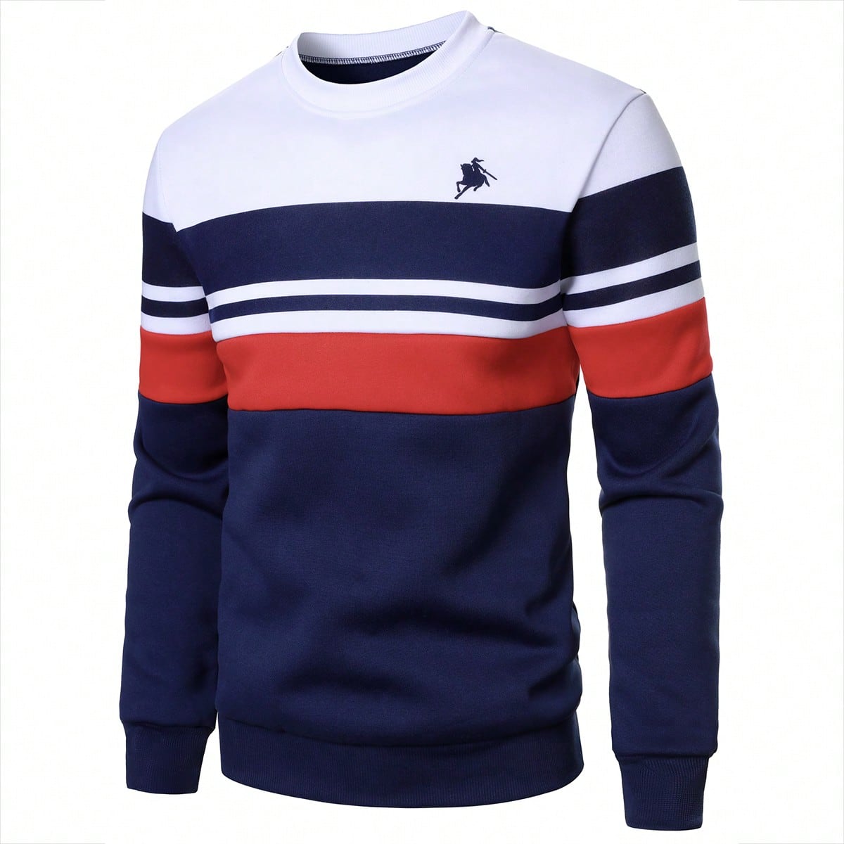 Suéter de cuello redondo de manga larga con dobladillo de punto acanalado, informal para hombres, multicolor, de punto, Axepeak Hombre Suéter Top