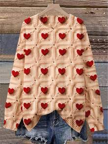 EMERY ROSE Sudadera con gráfico de corazón rojo para el Día de San Valentín en tallas grandes - Beis - Ver 1