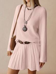 Florisole 2pcs/Set Collegiate Style Women Sweater & Skirt Outfit - Pink - View 4