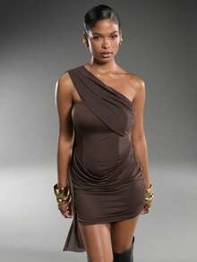 Normani Vestido mini ajustado de unicolor y sexy para mujer - Marrón - Ver 5