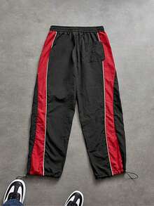 Sport MetroGents Pantalones deportivos casuales de calle para hombres con cordón, pantalones cortavientos de contraste de color, pantalones deportivos, pantalones de chándal, pantalones rojo - Bronce - Ver 6