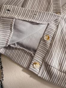 Chaqueta casual minimalista gris con cuello en V, manga larga y decoración de corazón esponjoso, estilo lindo y elegante para niñas jóvenes - Albaricoque - Ver 5