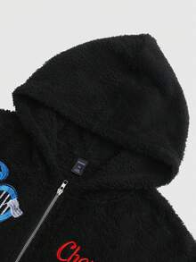 ROMWE MEN Men's Wool Blend Thermal Lined Jacket With Embroidered Patch, Casual Street Style American Outerwear For Autumn/Winter - Black - View 6