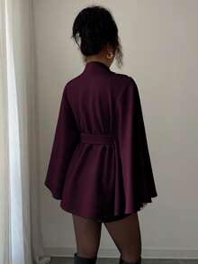 Elenzga Women's Minimalist Solid Color Waist Cinched Business Overcoats