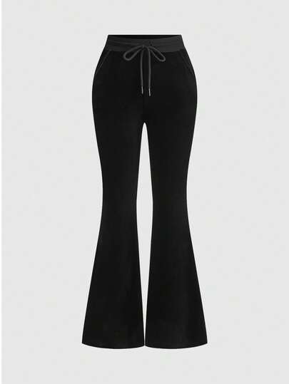 Gothic Dark Flare Pants, Velvet Warm Vintage Sexy Slim Fit Stretch Women Trousers