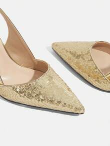 CUCCOO TILAWA Pantofi cu toc înalt și sclipici pentru femei, cu vârf ascuțit și aspect glamuros, la modă