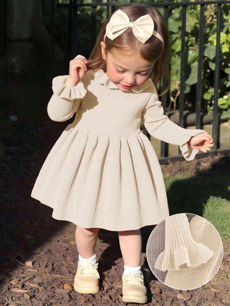 SHEIN 女婴纯色针织长袖连衣裙，秋冬季