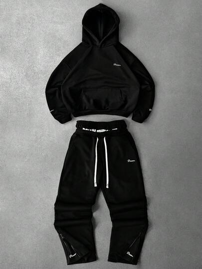 PAVTROS Men's Street-Style Popular INS Matching DREAM Fashion English Icon Outdoor Music Festival Nightclub Boyfriend Husband Gift Anniversary Gift Hoodie & Pants Set Black Two Pieces Set Men Men Jogger Set Men Street Wear Sets Hoodie And Pants Set Men Sweat Set,Men's Winter Apparel, Perfect Gift For Boyfriend, Highly Fashionable For Streetwear, Campus Outfits & Halloween