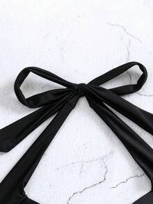 Swim Basics Vacation Beach Sexy Solid Color Gathered Halter Swimsuit Top