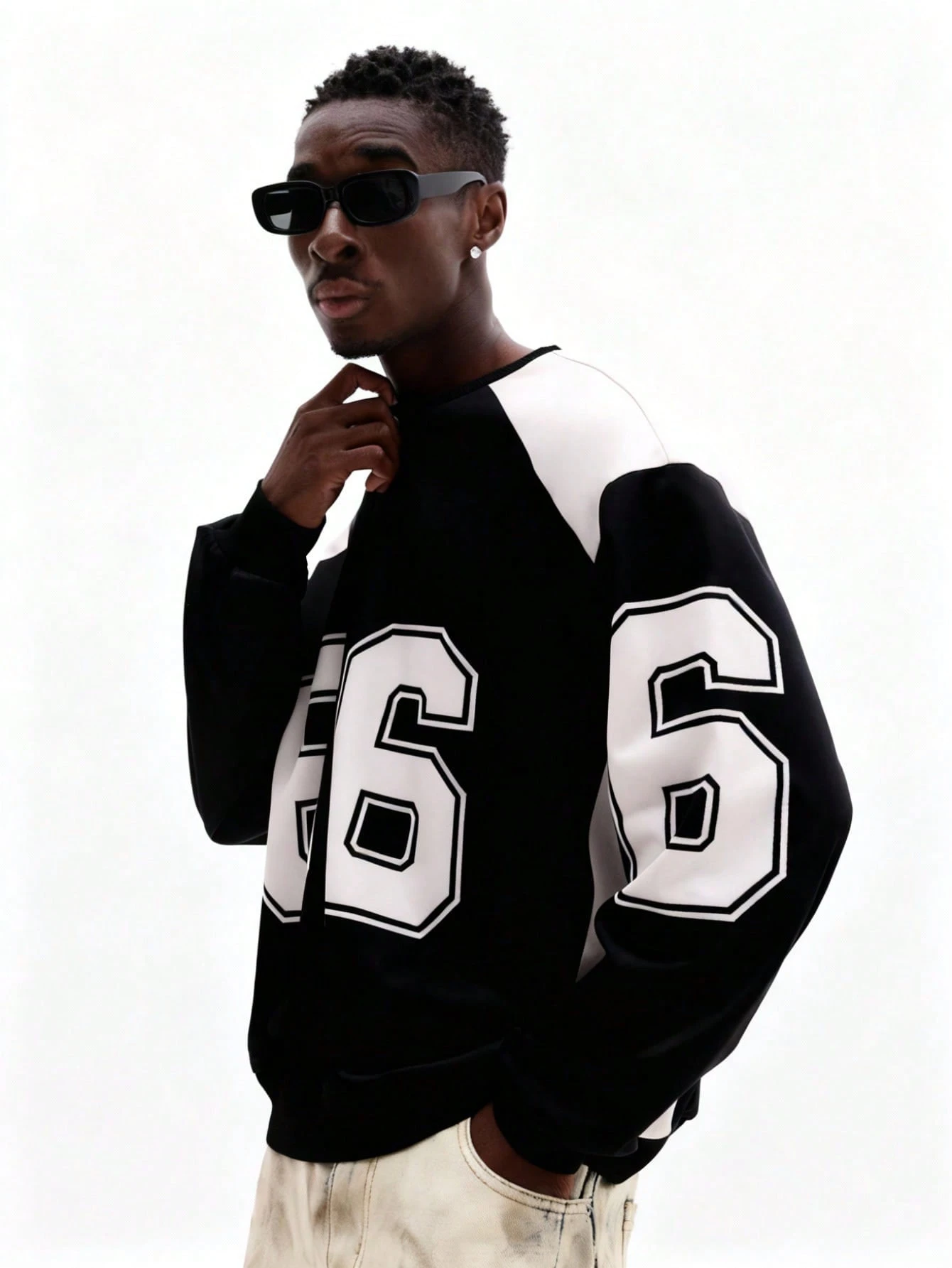 Sweat-shirt à col rond imprimé de chiffres