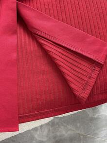 GlowEve Elegant Knitted Textured Red Midi Dress With Metal Button Decor, Sophisticated & Graceful, Autumn/Winter - Red - View 6