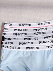 SHEIN paquete de 6 bragas de algodón suave con cintura elástica y estampado de letras para niñas preadolescentes - Multicolor - Ver 5