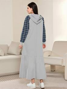Modelyn Vestido maxi de manga larga con capucha, estampado de rayas y letras, de estilo fashionable, color gris, para mujer, para primavera/otoño - Multicolor - Ver 2