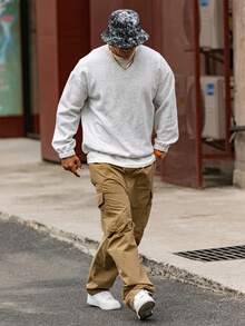 DAZY Men's Grey Crew Neck Pullover Sweatshirt With Drawstring Hem, Autumn/Winter - Grey - View 4