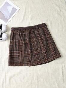 Franclia Plus Size Women Asymmetric Wrap Waist Band Short Skirt, Suitable For Commuting, Autumn/Winter Brown Skirts Skirts With Belt Plaid Skirts Checkered Skirt Women Skirts - Burgundy - View 2