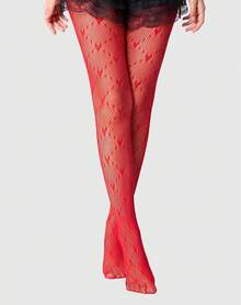 ROMWE Kawaii 1pair Women's All-Season Black Heart & Rhombus Pattern Fishnet Stockings For Valentine's Day - Big red - View 1