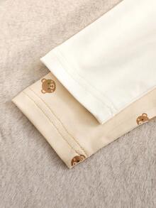 SHEIN 2 piezas Bodys casuales de uso diario con estampado de animales lindos para bebés niños, otoño - Beis - Ver 5