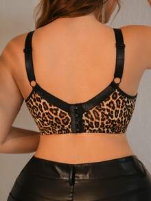 1pc Plus Size Lace Patchwork Wireless Lingerie Bra ClassicAnimalPrint - Multicolor - View 2