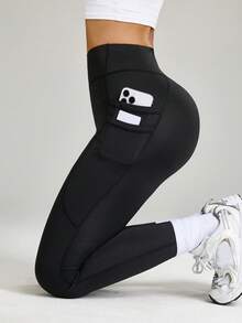 Dewbera Damskie legginsy do jogi/na zewnątrz/na siłownię z podwójnymi kieszeniami - Czarne - Zobacz 1