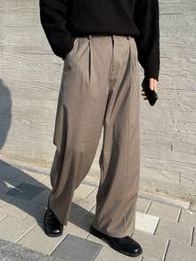 DAZY Men's Striped Brown Suit Pants, Suitable For All Seasons - Brown - View 4