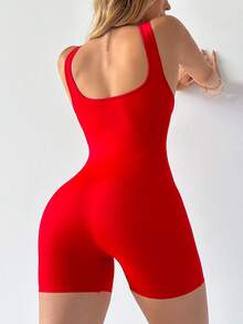 SuitURBody Women's Solid Color Camisole Bodysuit With Shorts - Red - View 2