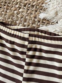 SHEIN Baby Girl Striped Turtleneck Long Sleeve Top And Flare Pants Set, Fashionable & Minimalist - Coffee Brown - View 6