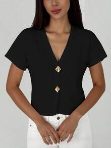 Aloruh Áo khoác cardigan mỏng tay ngắn màu trơn dành cho nữ, thích hợp khi đi làm - màu đen - Xem 7