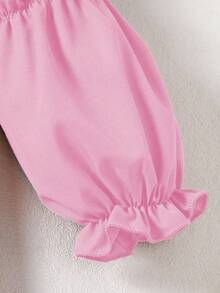Ramadan Girls Modest Patch Ruffle Trim Long Sleeve Robe Robe With Headscarf, Suitable For Spring & Autumn - Pink - View 8
