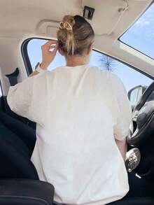 Camisa de manga corta para damas con cuello redondo y estampado, cómoda para uso casual, ligera y transpirable, con estilo moderno y juvenil, corte regular y fácil de combinar - Blanco - Ver 2